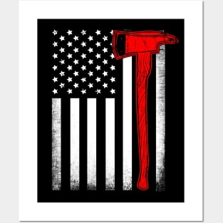 Firefighter American Flag Axe Posters and Art